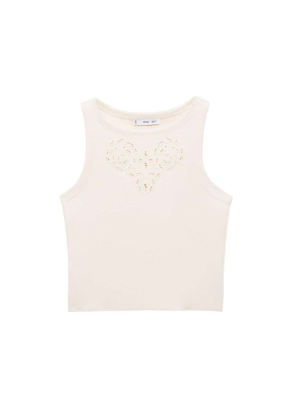 LIGHT BEIGE Embroidered top with openwork details, , large image number 3
