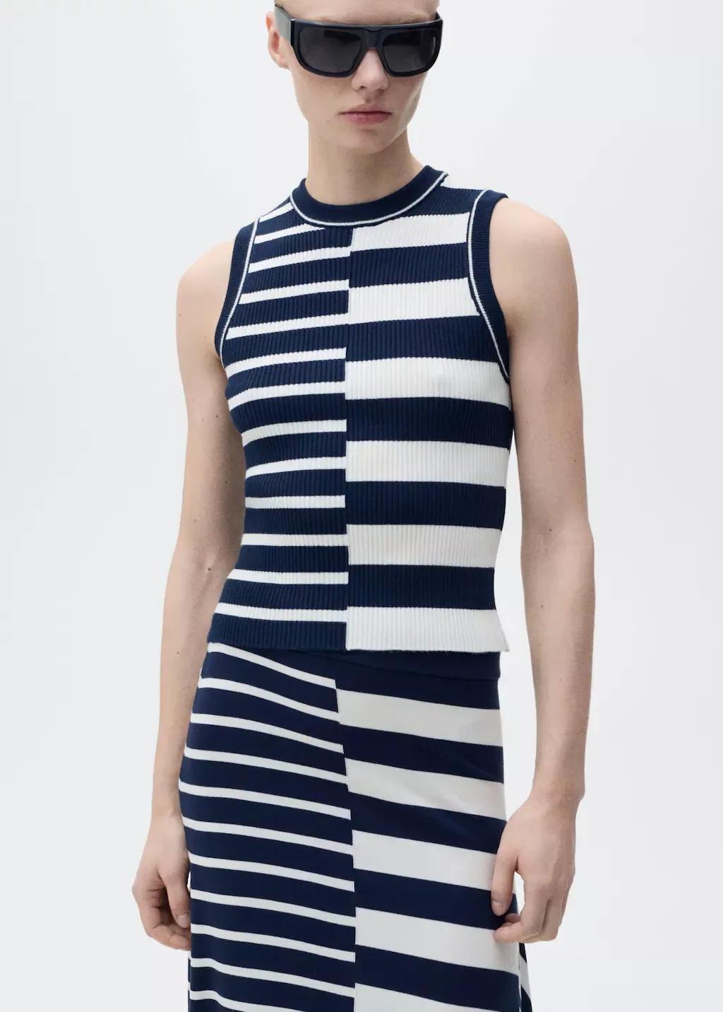 Navy Striped Knit Top, , large image number 0