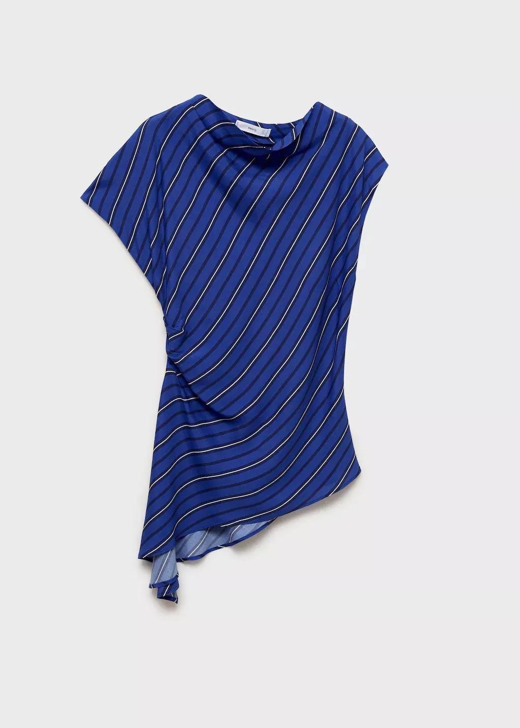 Blue Asymmetrical Striped Blouse, , large image number 4