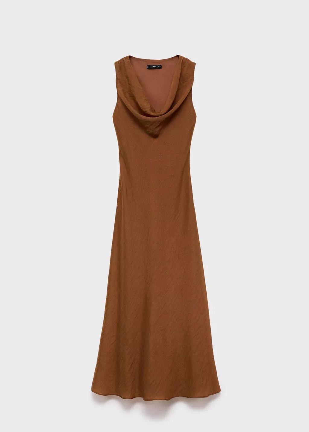 Brown Draped Neck Lyocell Dress, , large image number 3