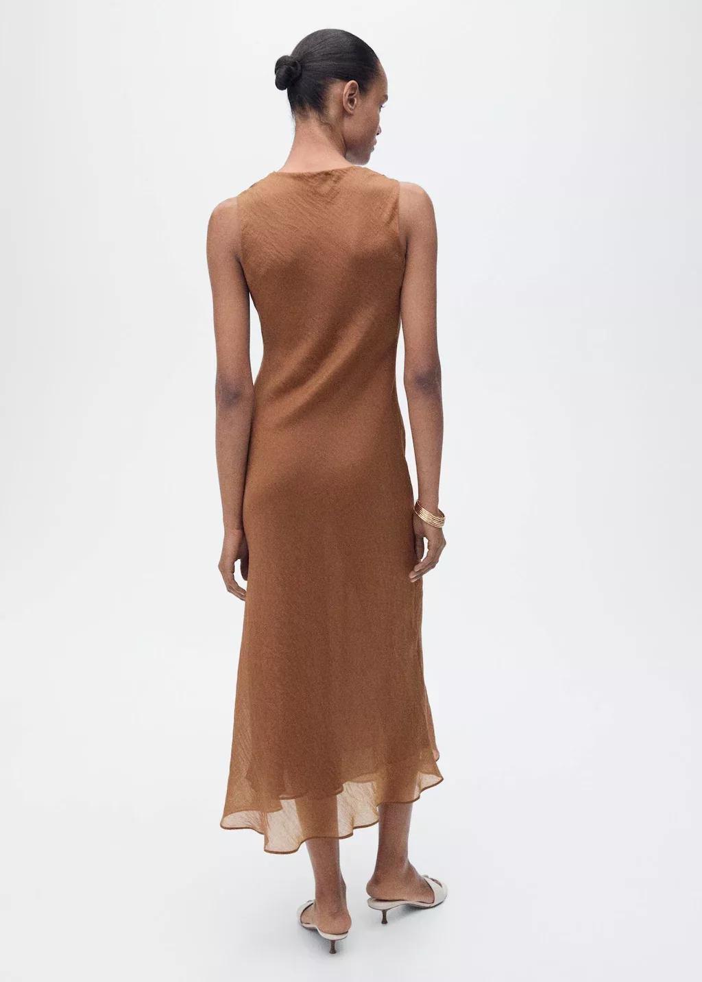 Brown Draped Neck Lyocell Dress, , large image number 7