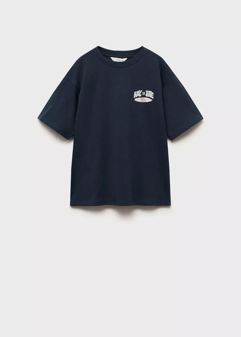 Navy Embossed Cotton T-Shirt, Kids Boy, , large image number 0