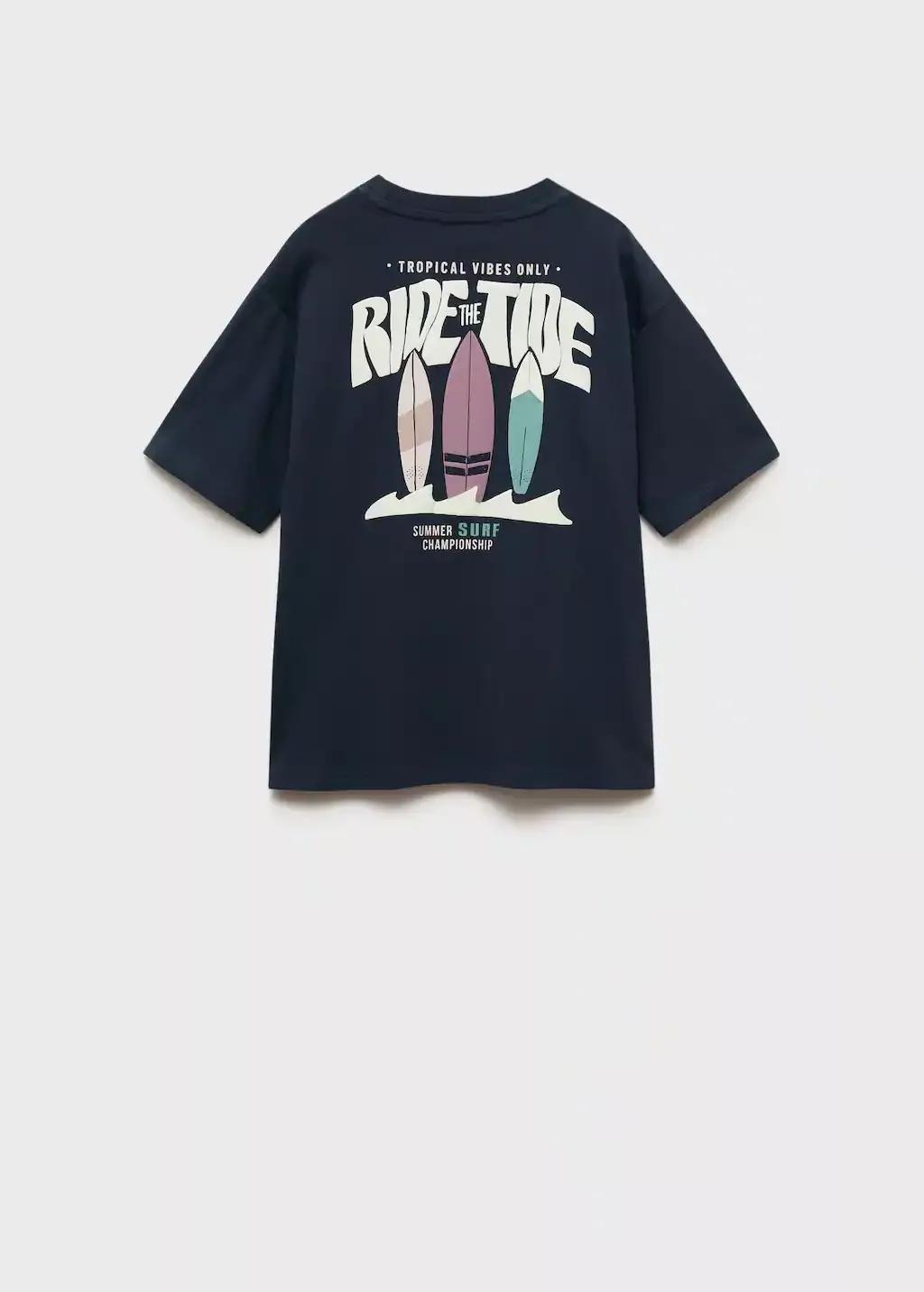 Navy Embossed Cotton T-Shirt, Kids Boy, , large image number 1