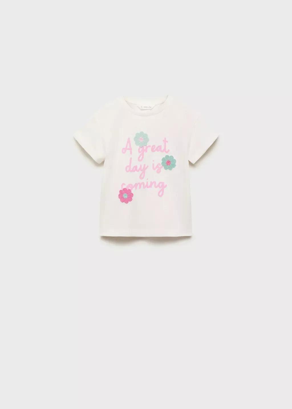 White Embossed Cotton T-Shirt, Baby Girl, , large image number 0
