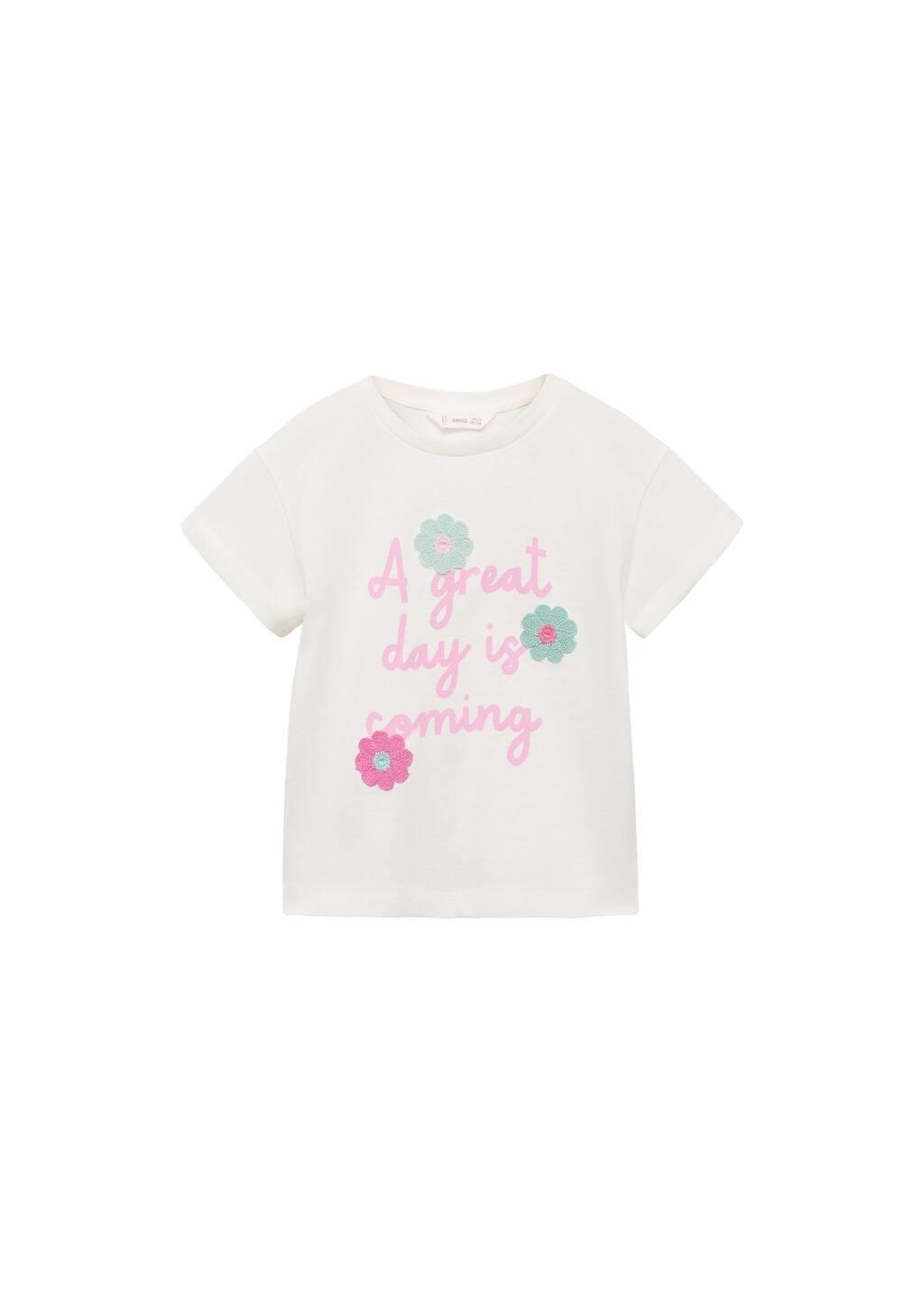 White Embossed Cotton T-Shirt, Baby Girl, , large image number 3