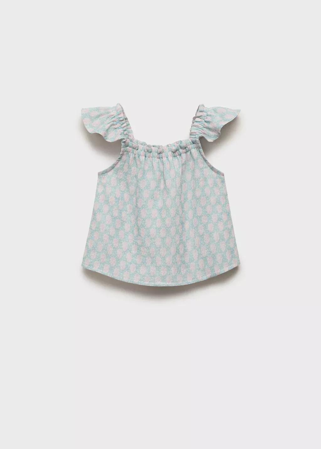 Turquoise Buttoned Printed Blouse, Baby Girl, , large image number 0