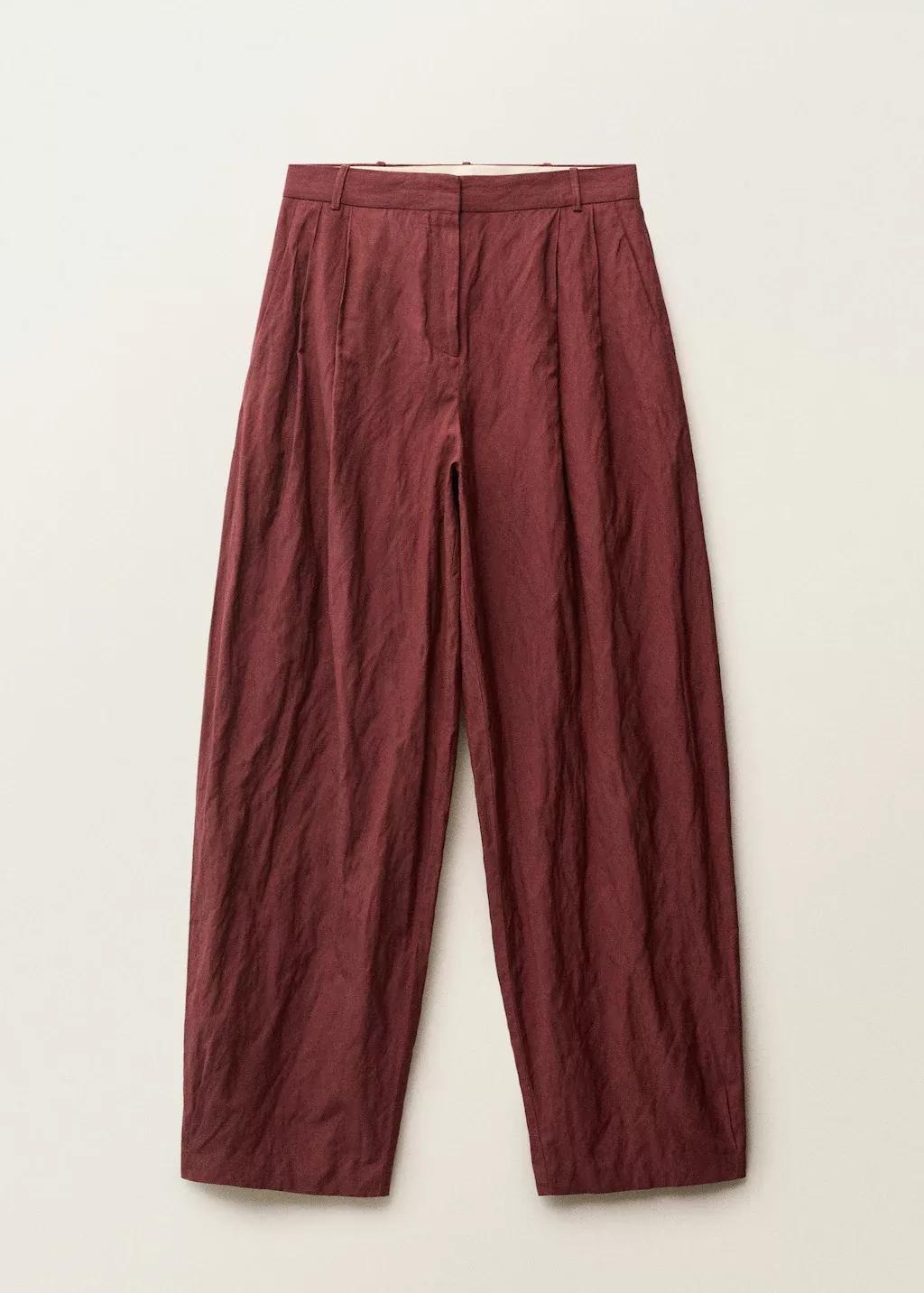 Red Wideleg Creased Suit Trousers, , large image number 3