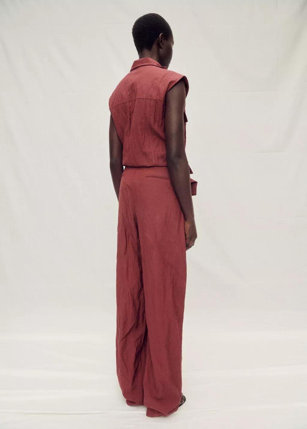 Red Wideleg Creased Suit Trousers, , large image number 6