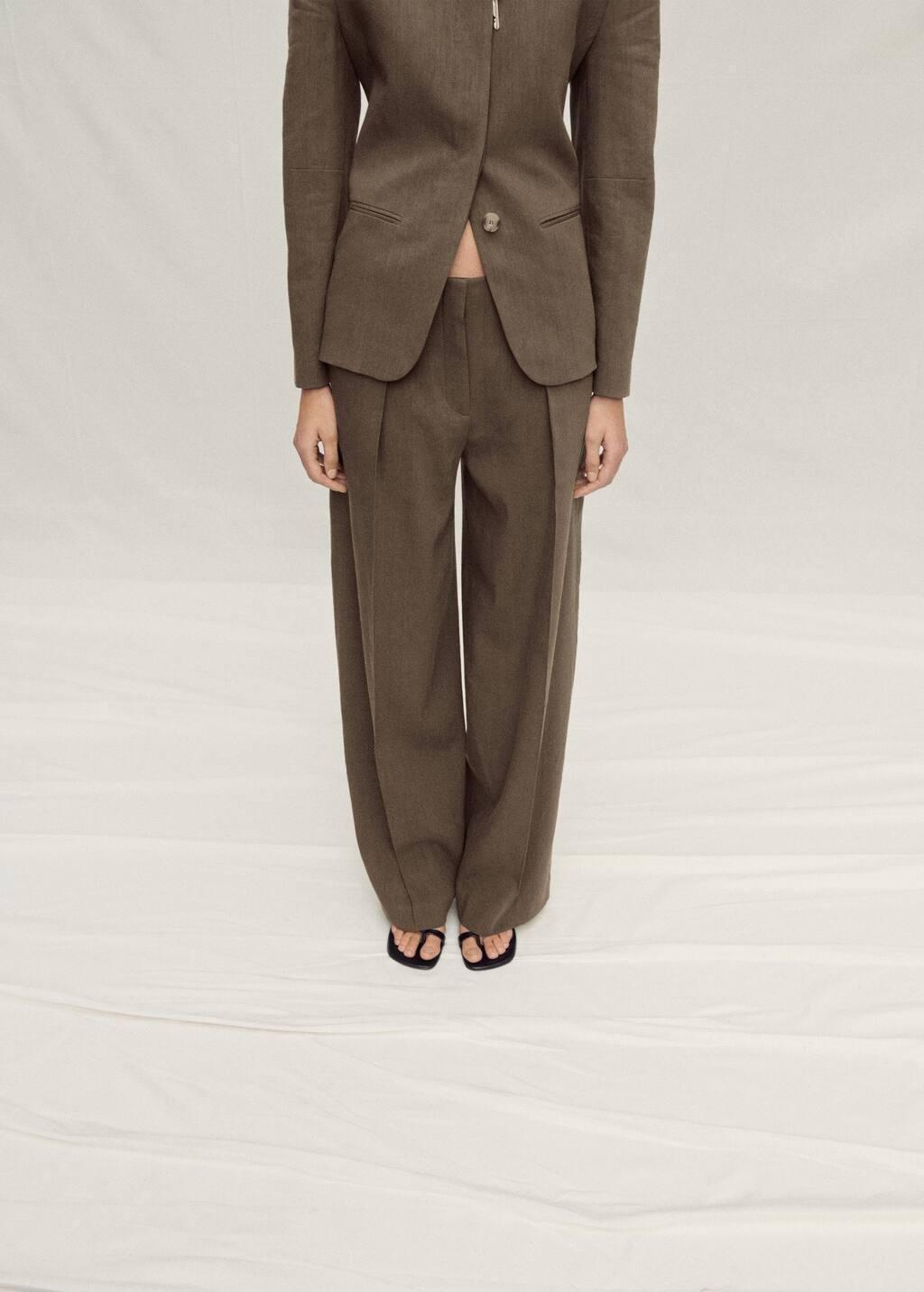 Khaki Seamless Linen Suit Trousers, , large image number 0