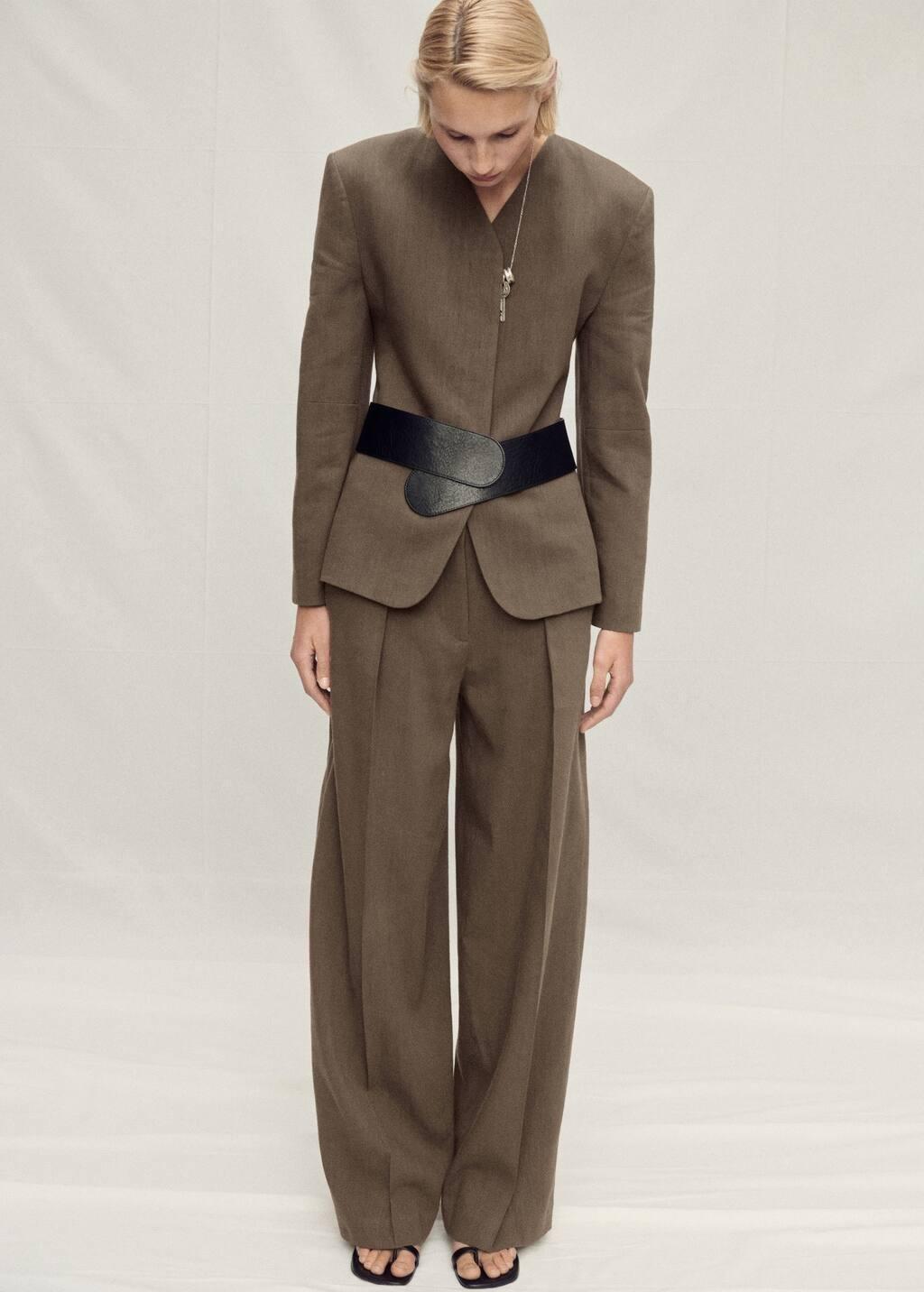 Khaki Seamless Linen Suit Trousers, , large image number 2