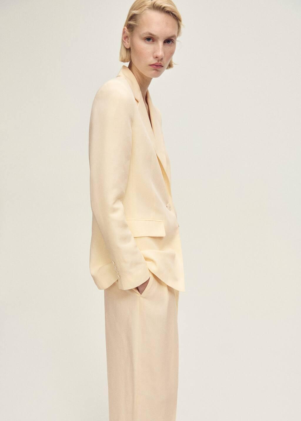 Yellow Linen-Blend Suit Jacket, , large image number 2
