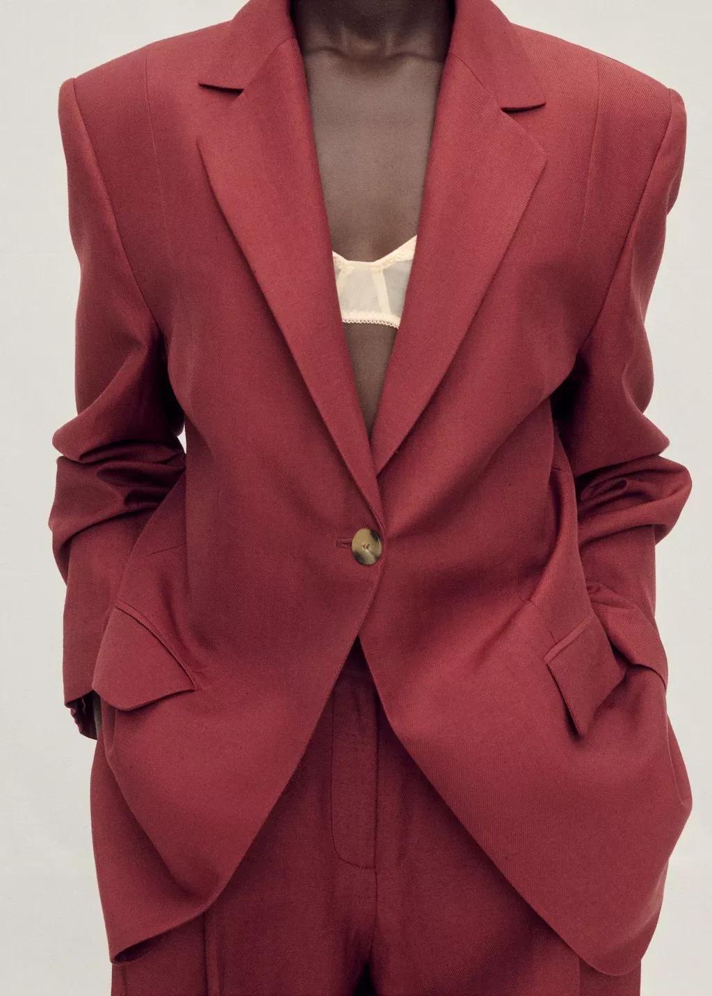 DARK RED Linen-blend suit jacket, , large image number 0
