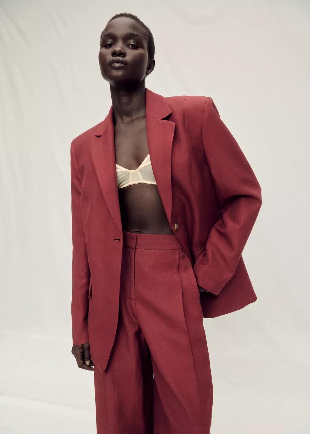 DARK RED Linen-blend suit jacket, , large image number 1