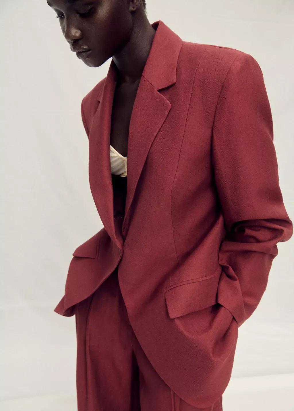 DARK RED Linen-blend suit jacket, , large image number 2