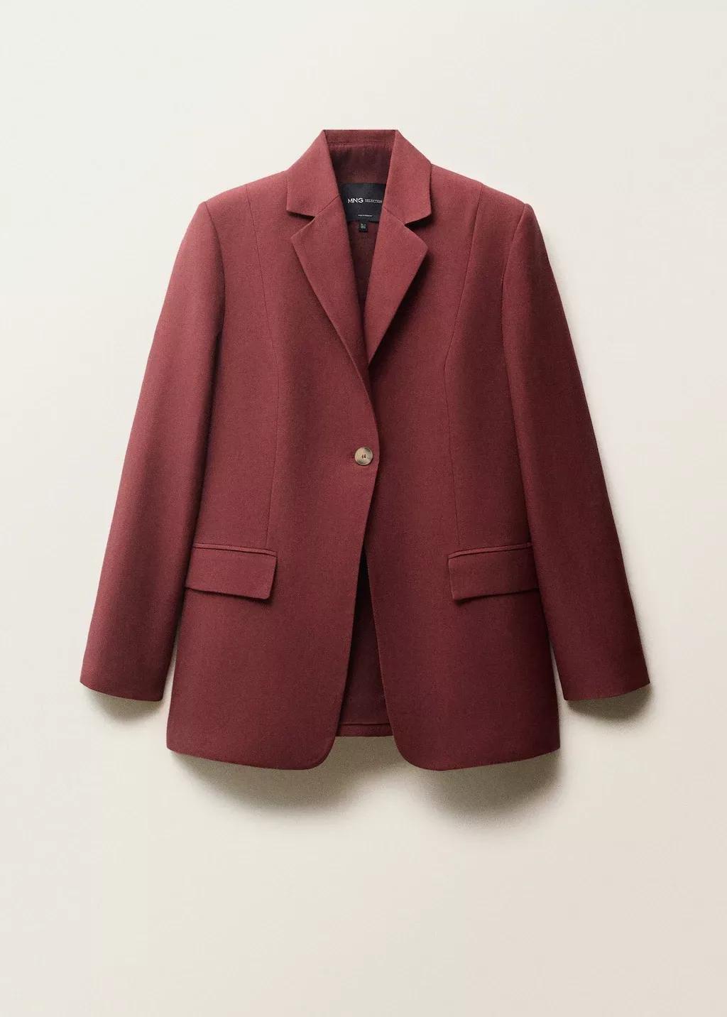 DARK RED Linen-blend suit jacket, , large image number 3
