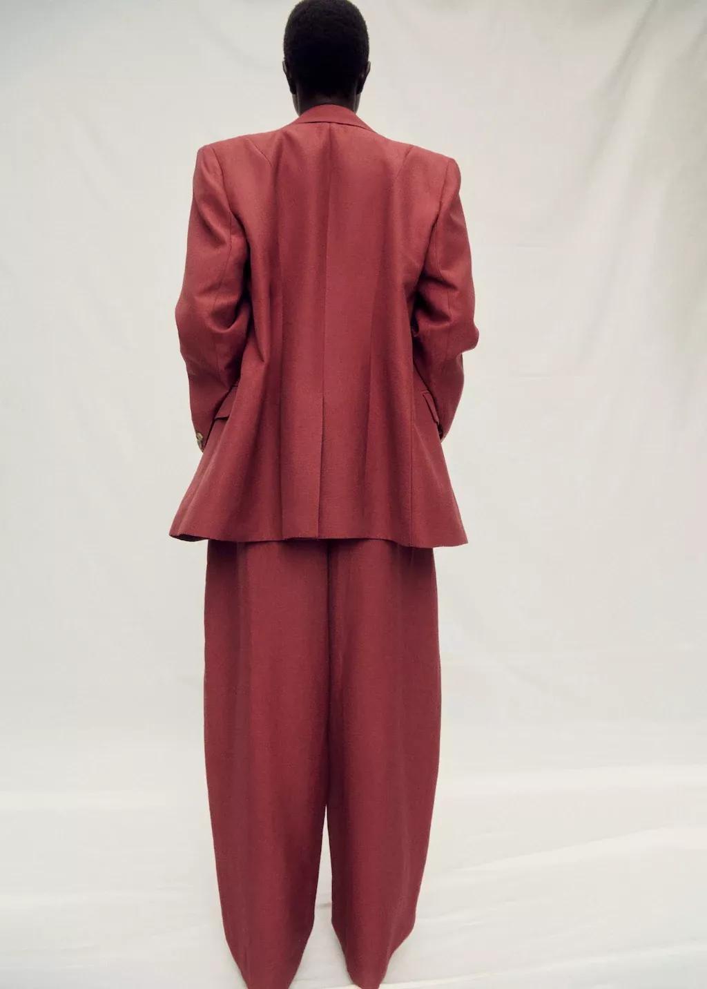 DARK RED Linen-blend suit jacket, , large image number 5