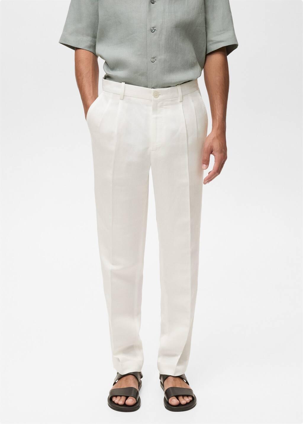 White Linen-Blend Pleated Trousers, , large image number 0