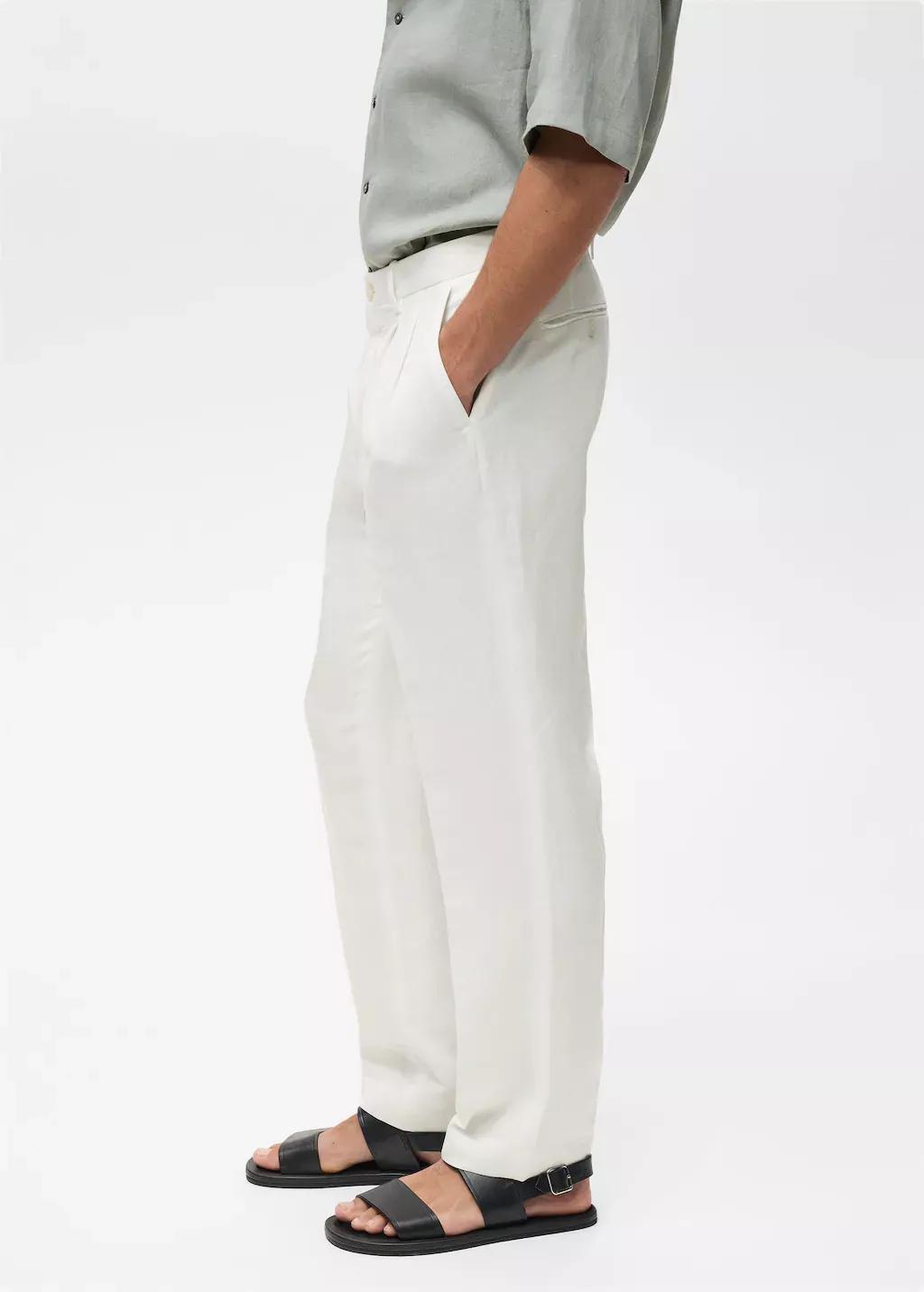 White Linen-Blend Pleated Trousers, , large image number 2