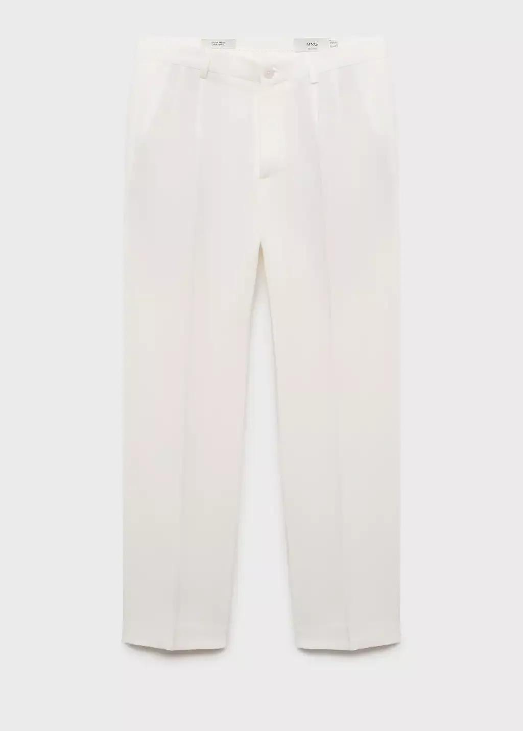 White Linen-Blend Pleated Trousers, , large image number 3
