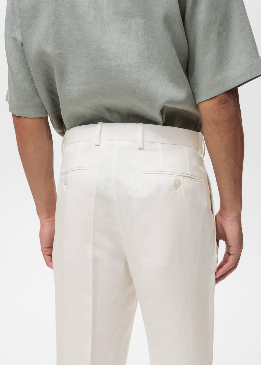 White Linen-Blend Pleated Trousers, , large image number 4