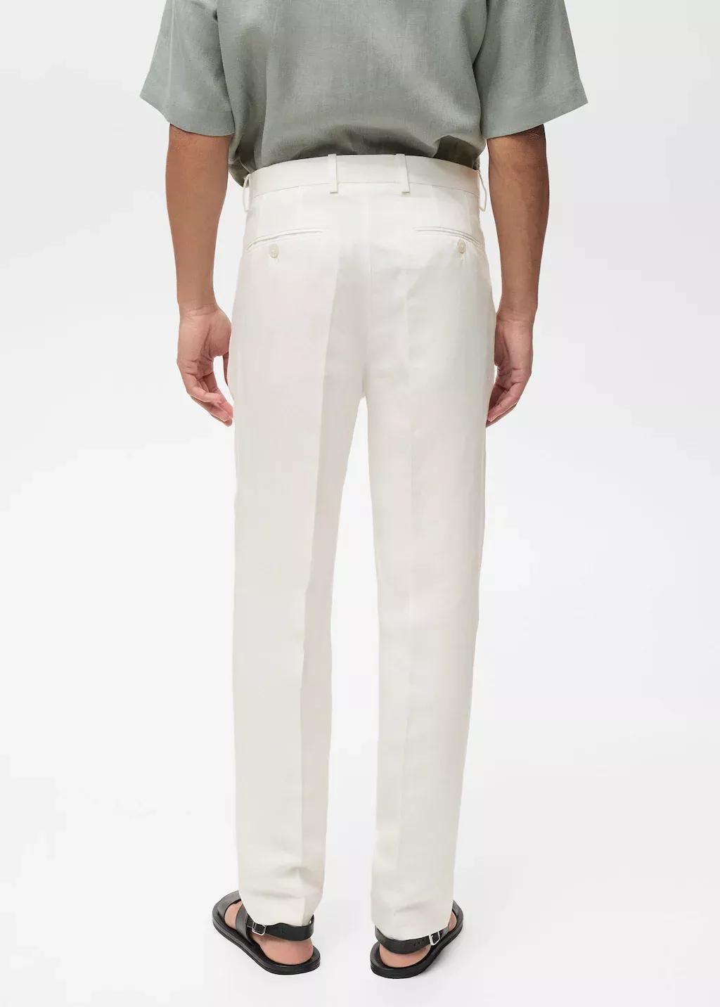 White Linen-Blend Pleated Trousers, , large image number 7