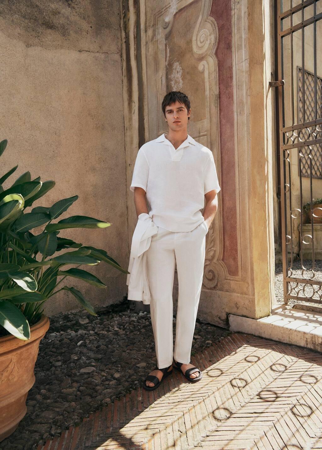White Linen-Blend Pleated Trousers, , large image number 8