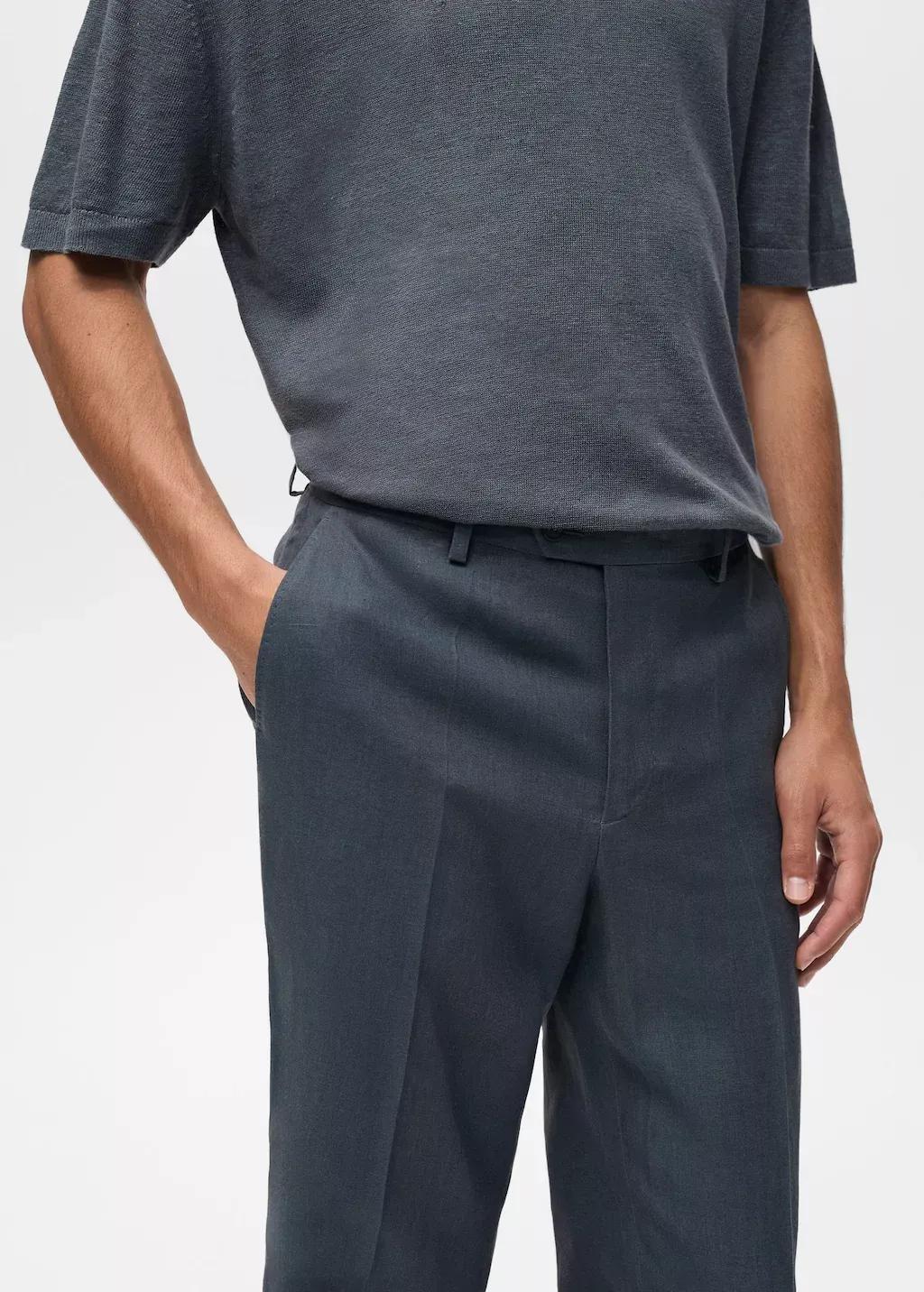 Turquoise 100% Linen Straight Trousers, , large image number 1