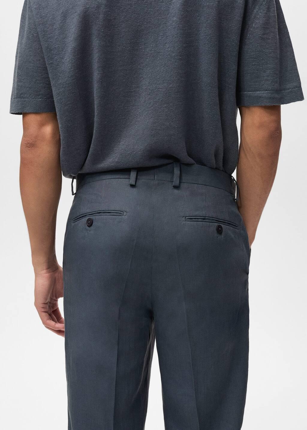 Turquoise 100% Linen Straight Trousers, , large image number 4