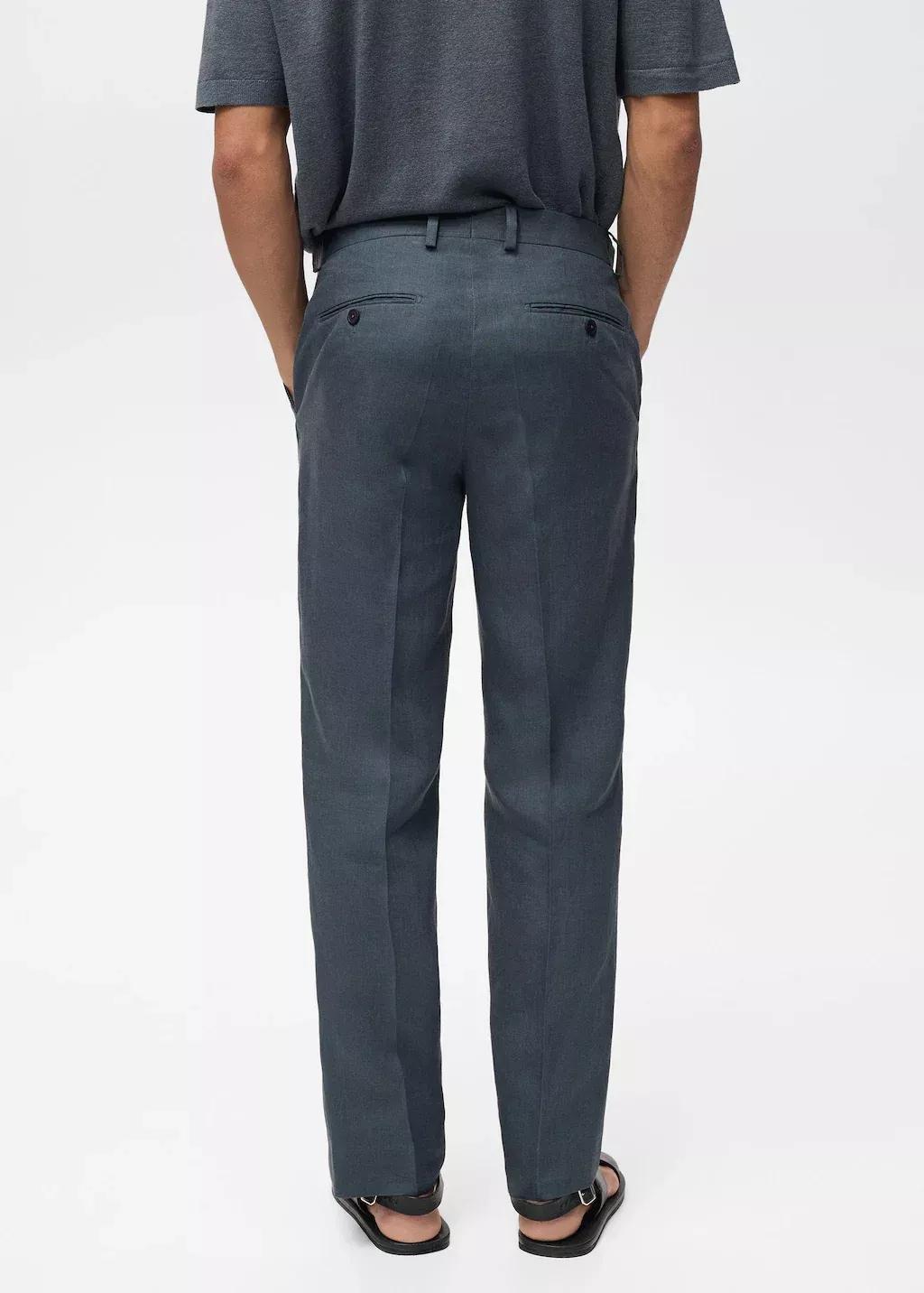 Turquoise 100% Linen Straight Trousers, , large image number 6