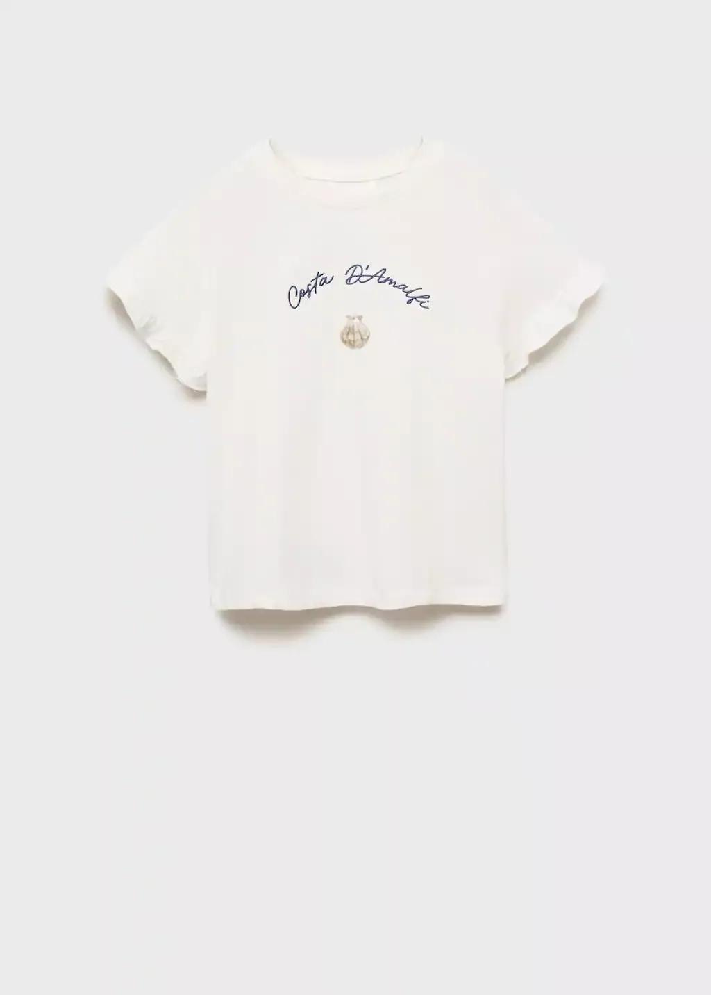 NATURAL WHITE Ruffles embroidered  t-shirt, Kids Girl, , large image number 0