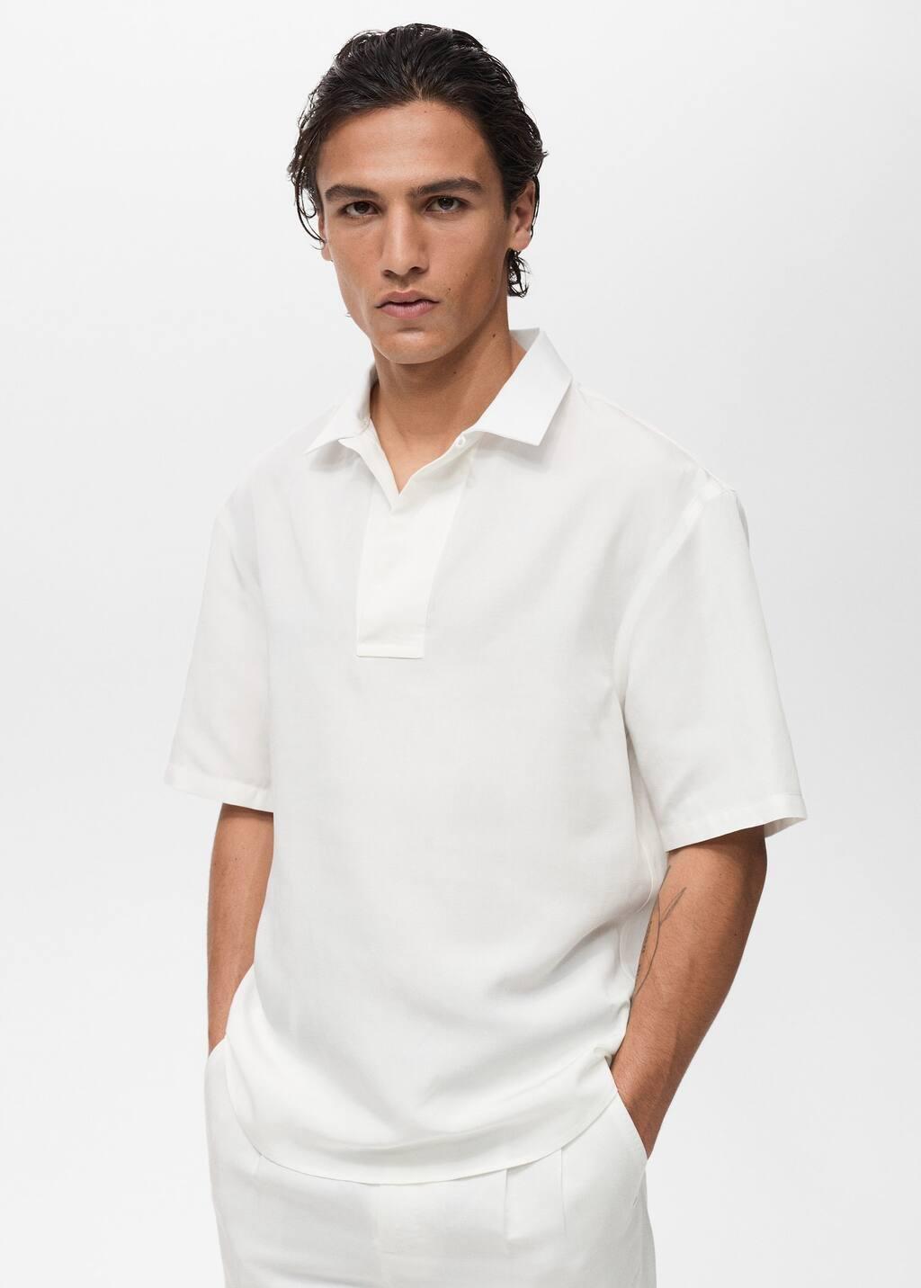 White Lyocell Linen Polo Shirt Regular Fit, , large image number 0