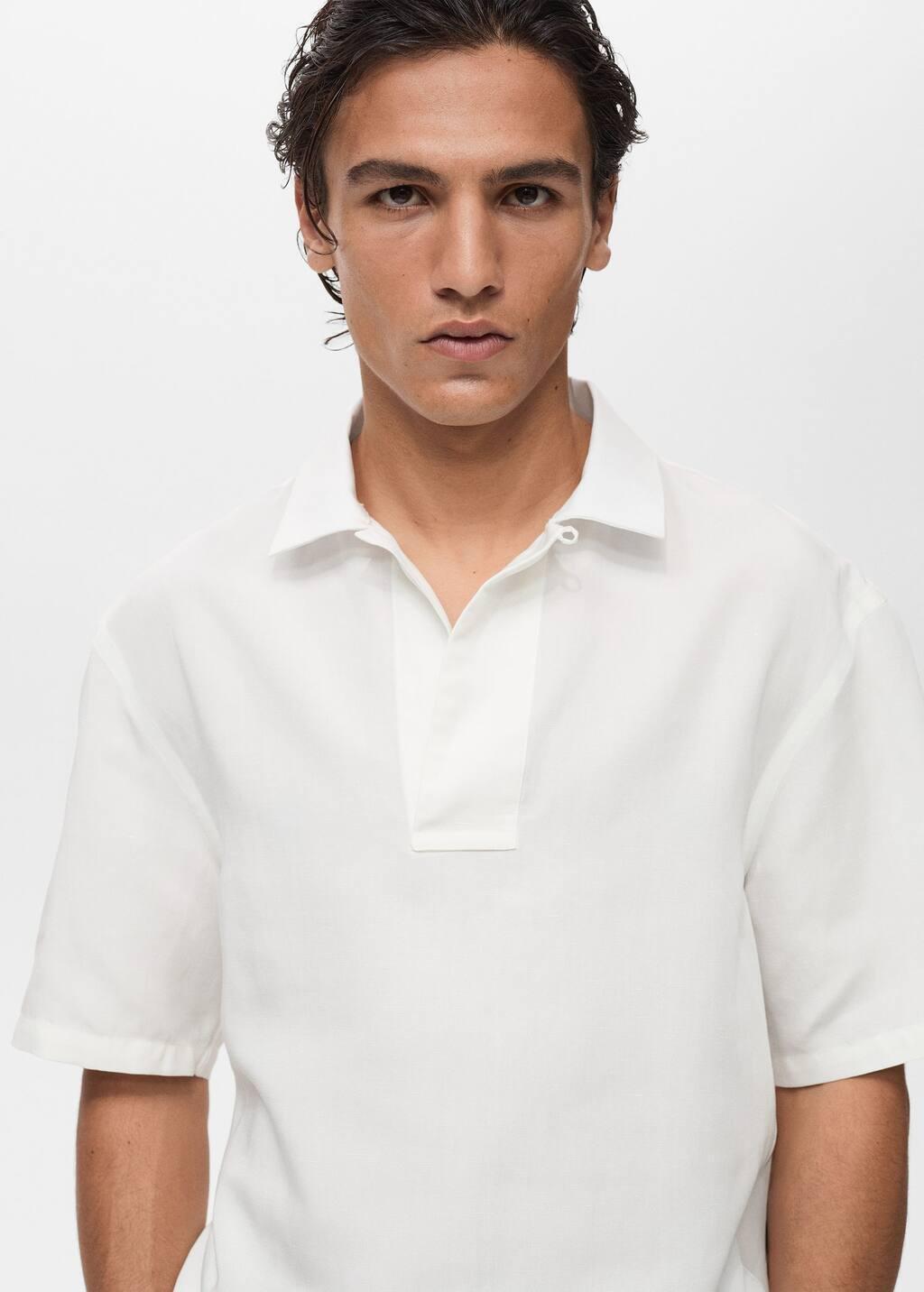 White Lyocell Linen Polo Shirt Regular Fit, , large image number 1