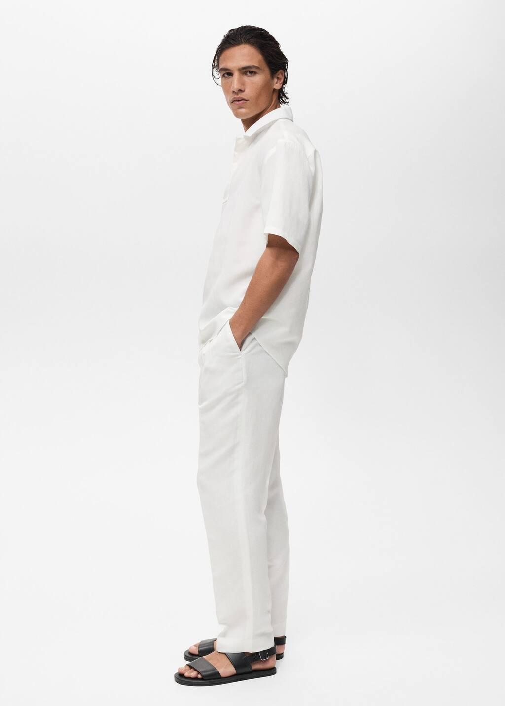 White Lyocell Linen Polo Shirt Regular Fit, , large image number 2