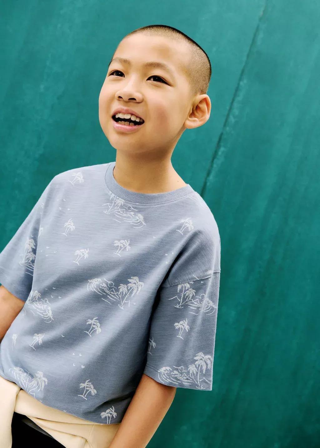 Blue Palm Print T-Shirt, Kids Boy, , large image number 1
