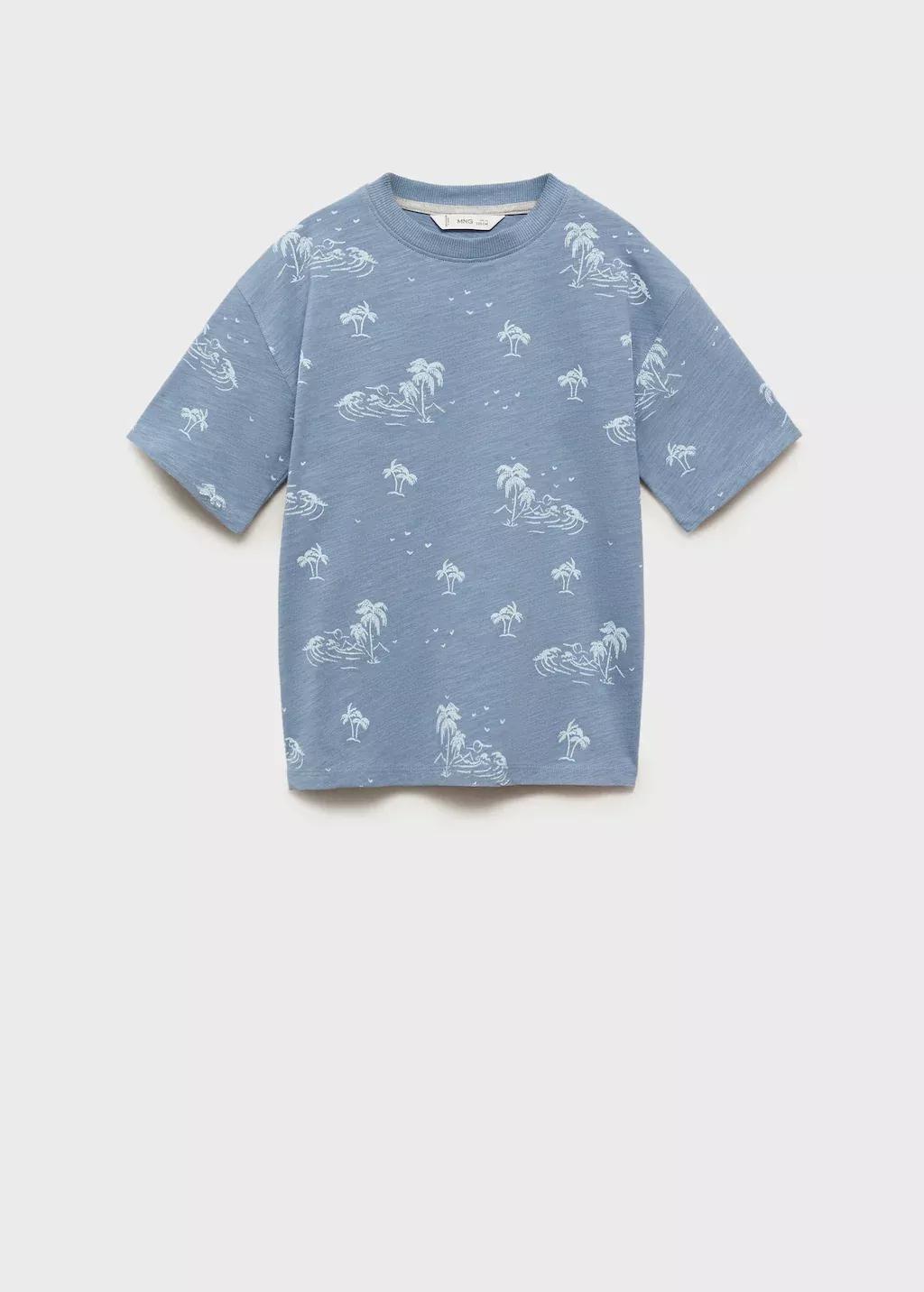 Blue Palm Print T-Shirt, Kids Boy, , large image number 3