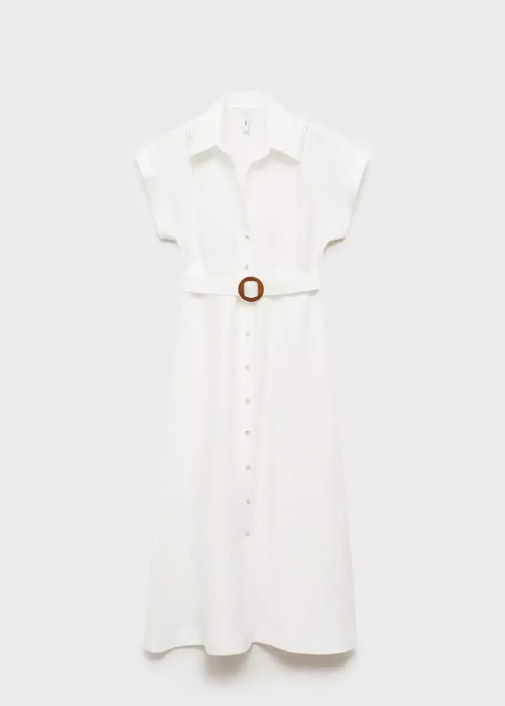 White Belt Linen Dress, , large image number 3