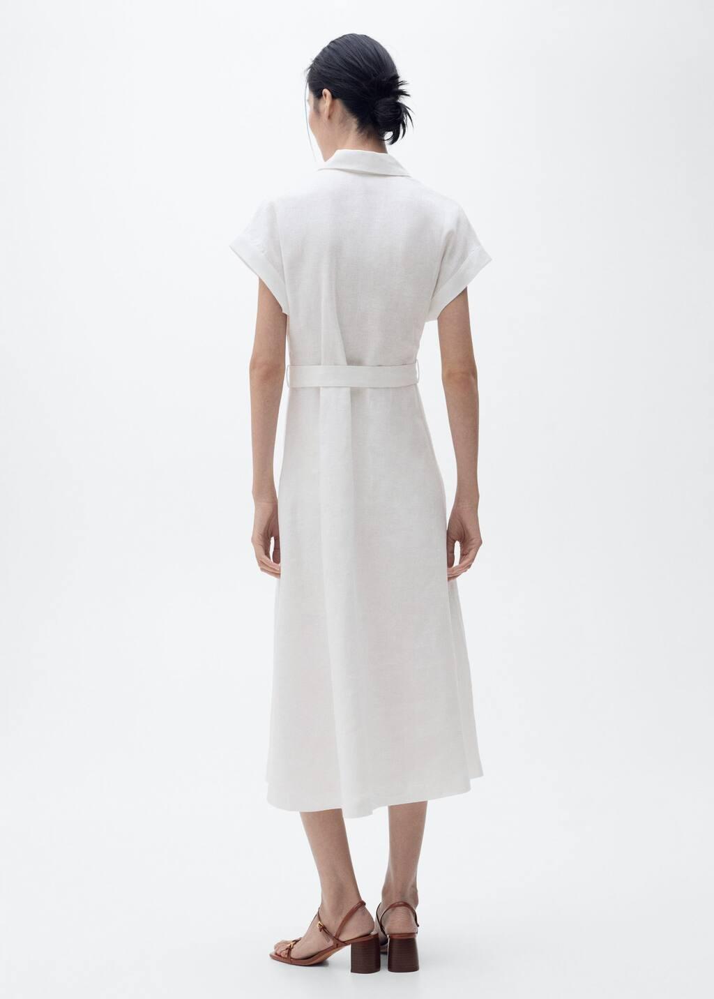 White Belt Linen Dress, , large image number 4