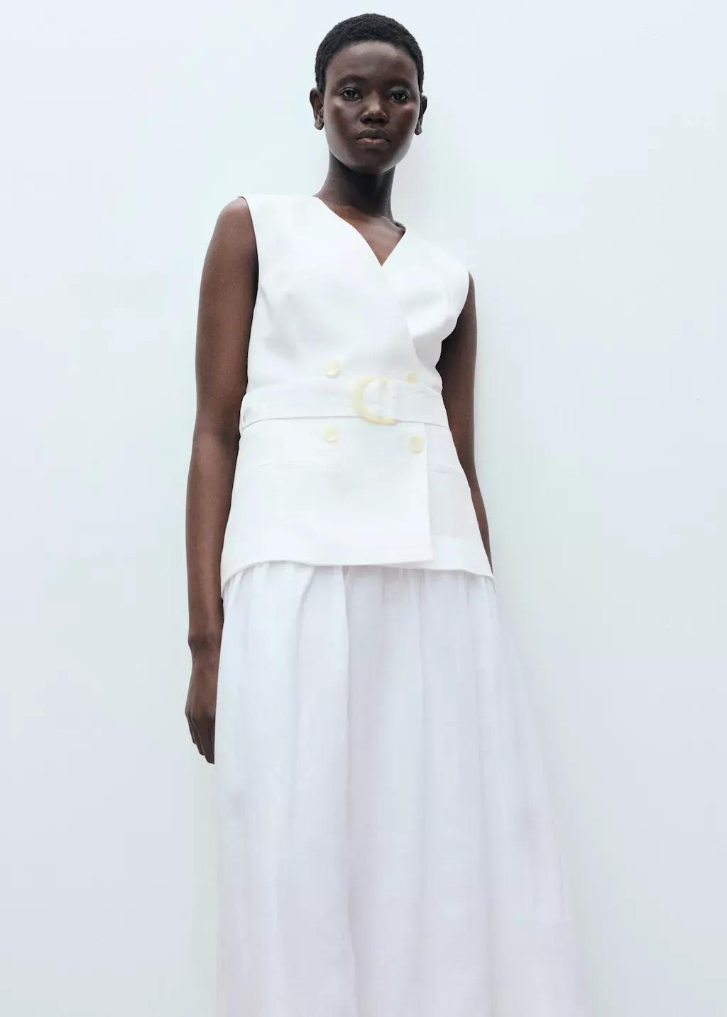 WHITE Combined woven dress with belt, , medium