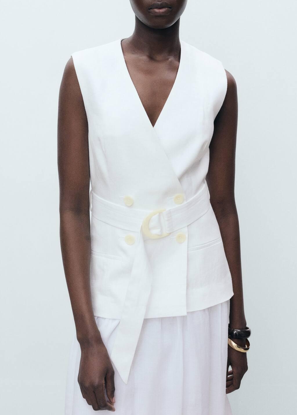 WHITE Combined woven dress with belt, , large image number 1