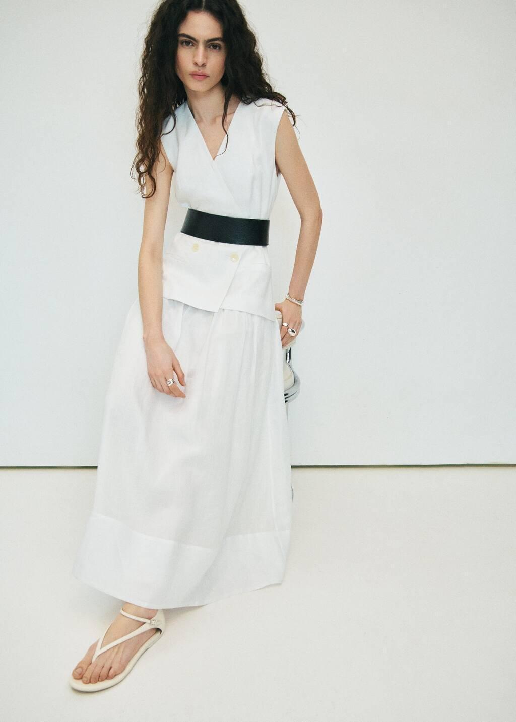 WHITE Combined woven dress with belt, , large image number 3