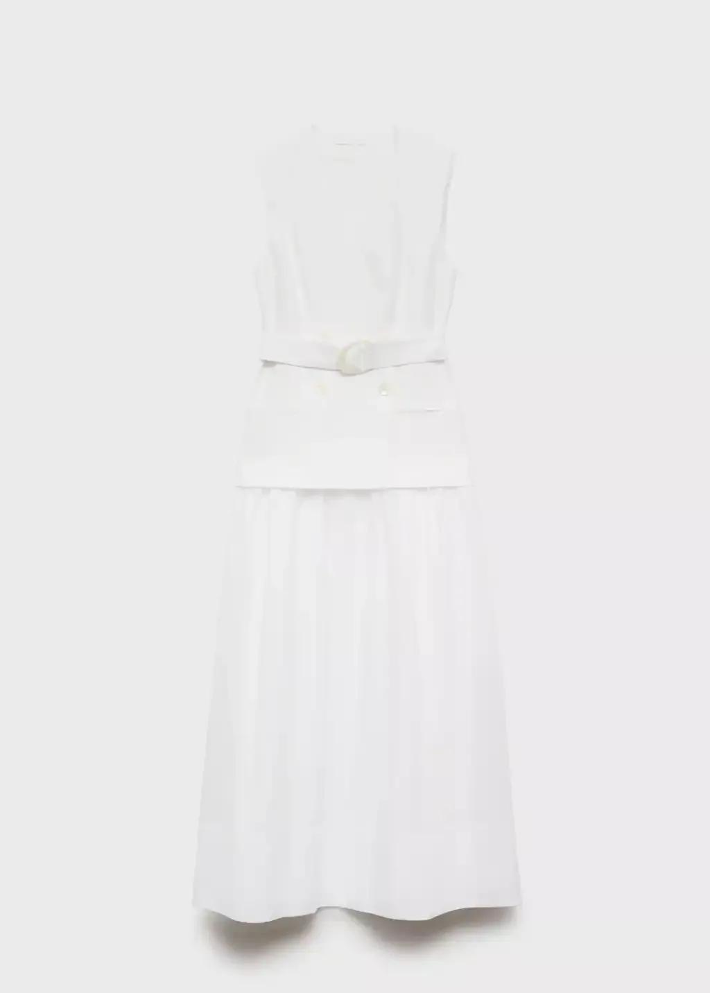 WHITE Combined woven dress with belt, , large image number 4