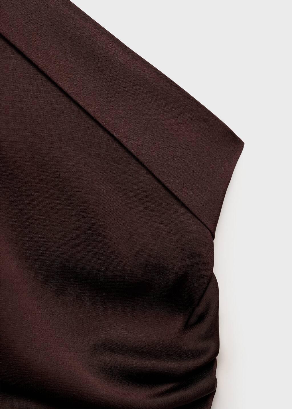 Brown Asymmetrical Satin Dress With Side Slits, , large image number 3
