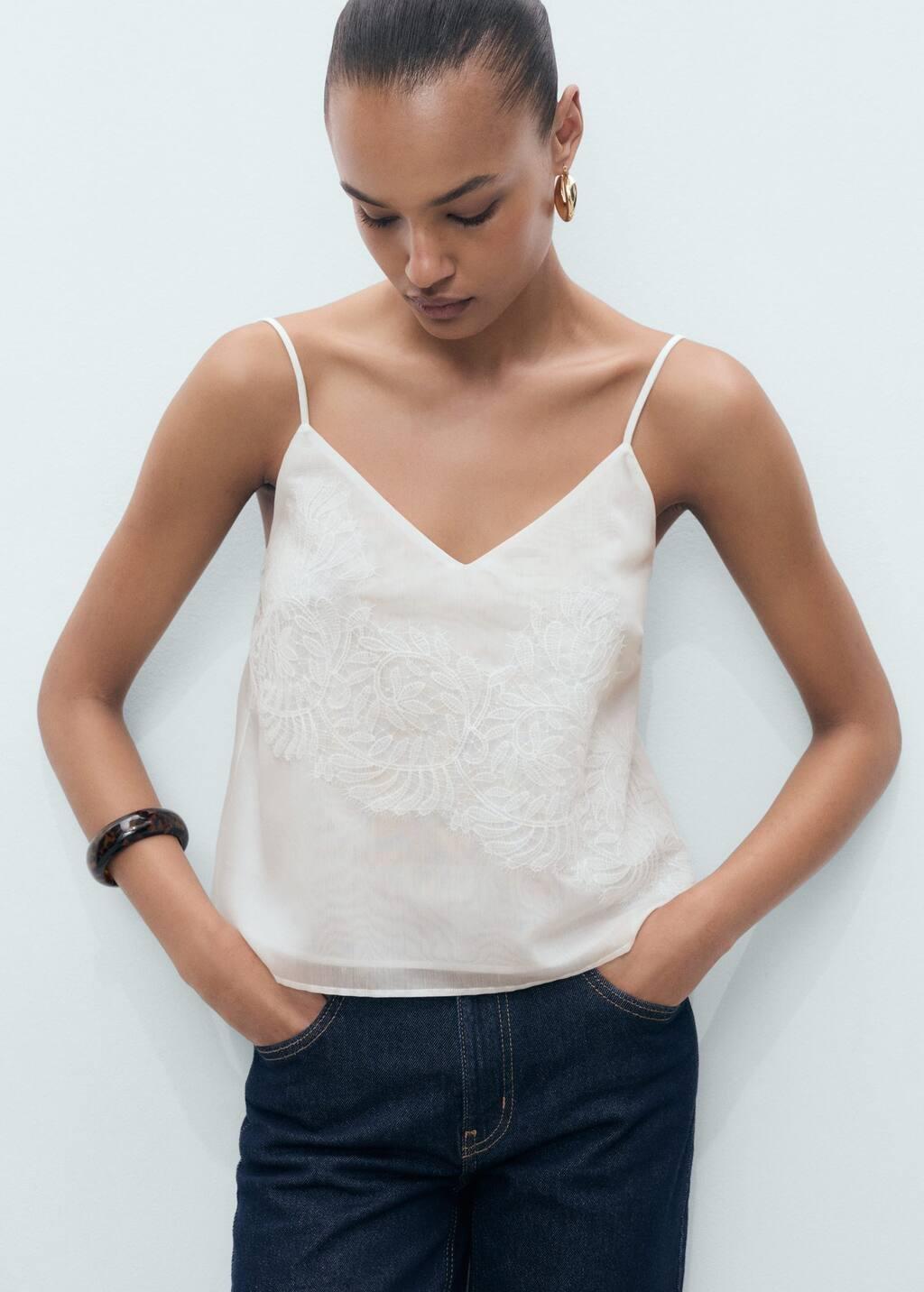 NATURAL WHITE Lace strap top, , large image number 0