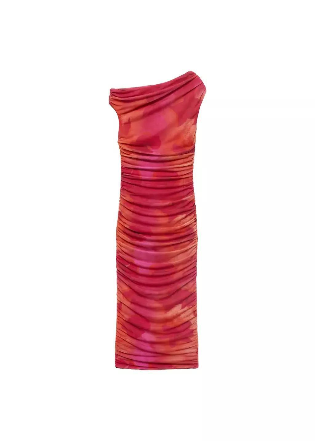 BRIGHT PINK Floral midi-dress with asymmetrical neckline, , large image number 3