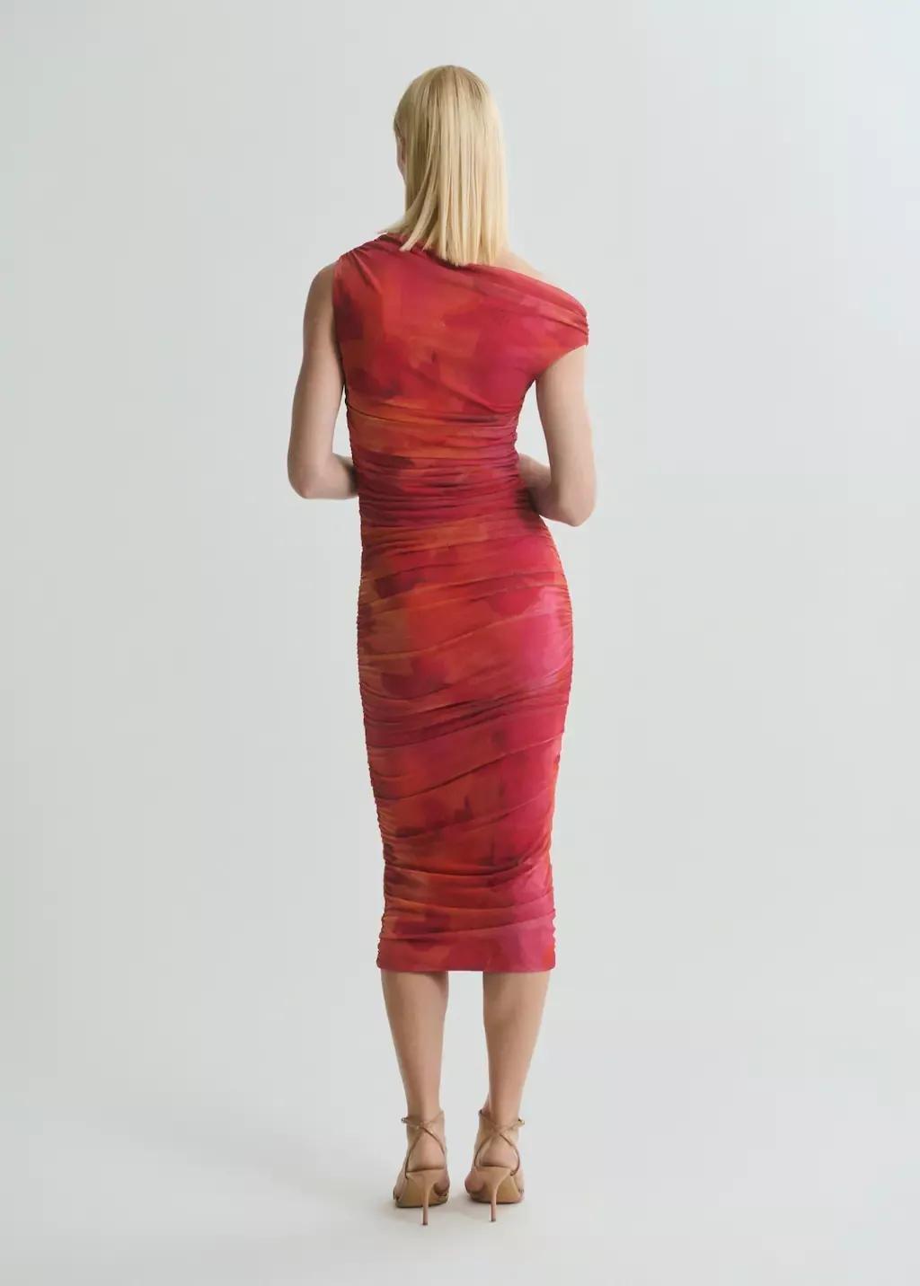 BRIGHT PINK Floral midi-dress with asymmetrical neckline, , large image number 6
