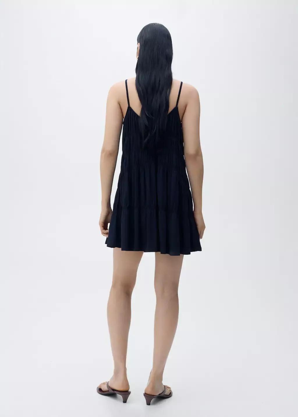 Navy Short Dress With Gathered Panels, , large image number 3