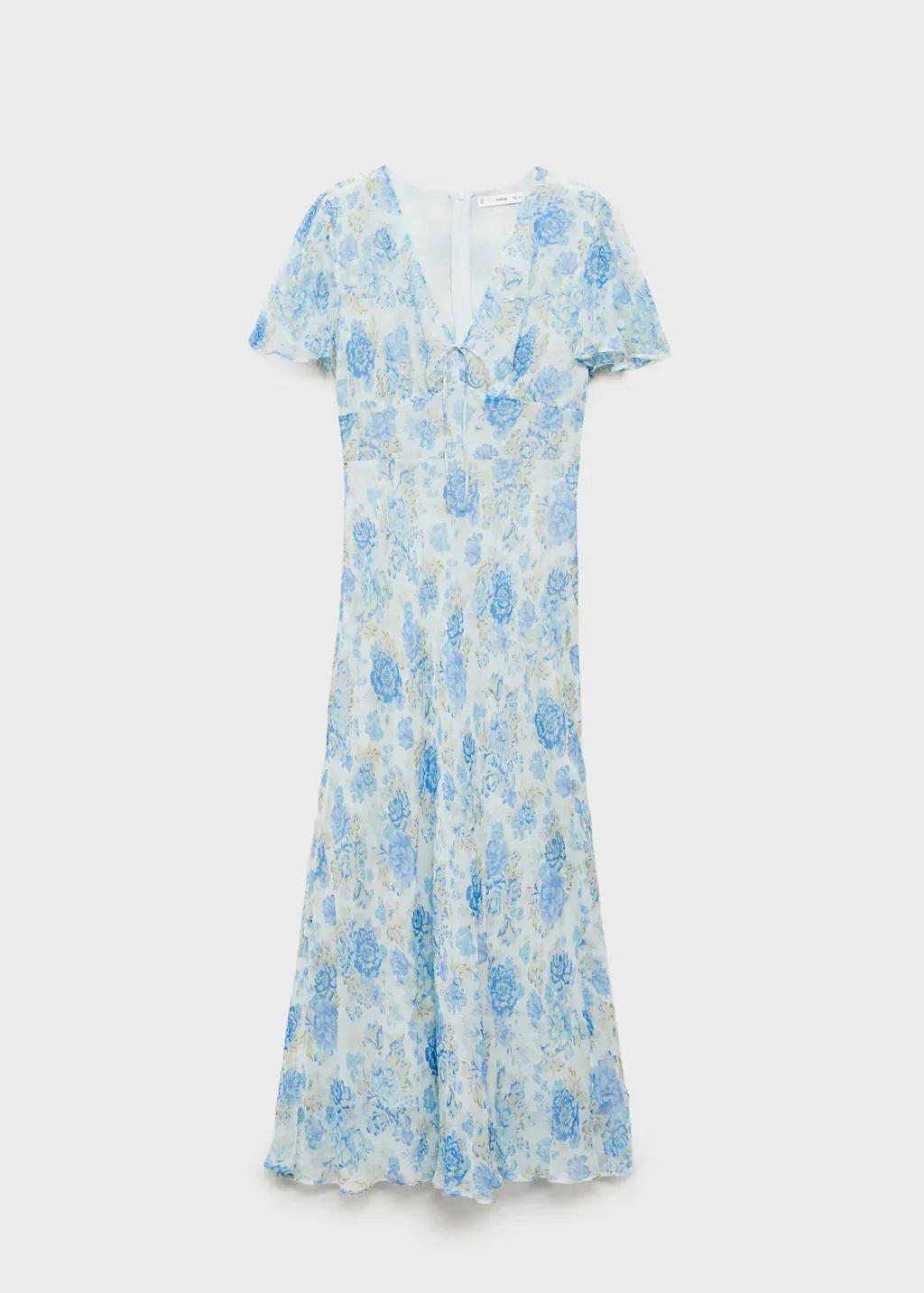 Blue Long Floral Dress With Short Sleeves, , large image number 3