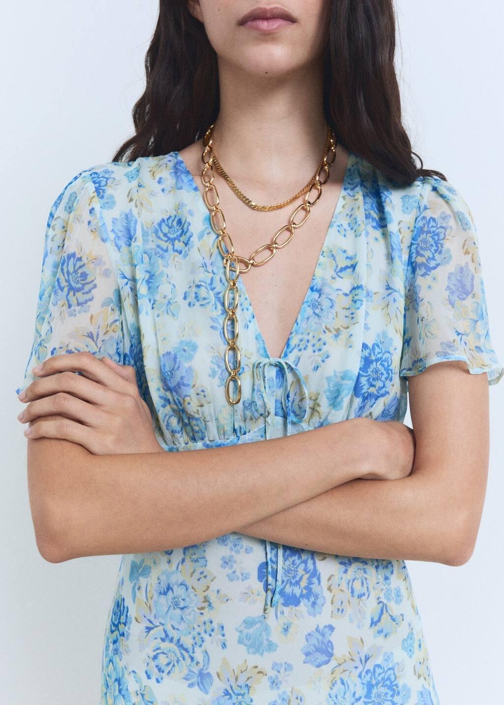 Blue Long Floral Dress With Short Sleeves, , large image number 5