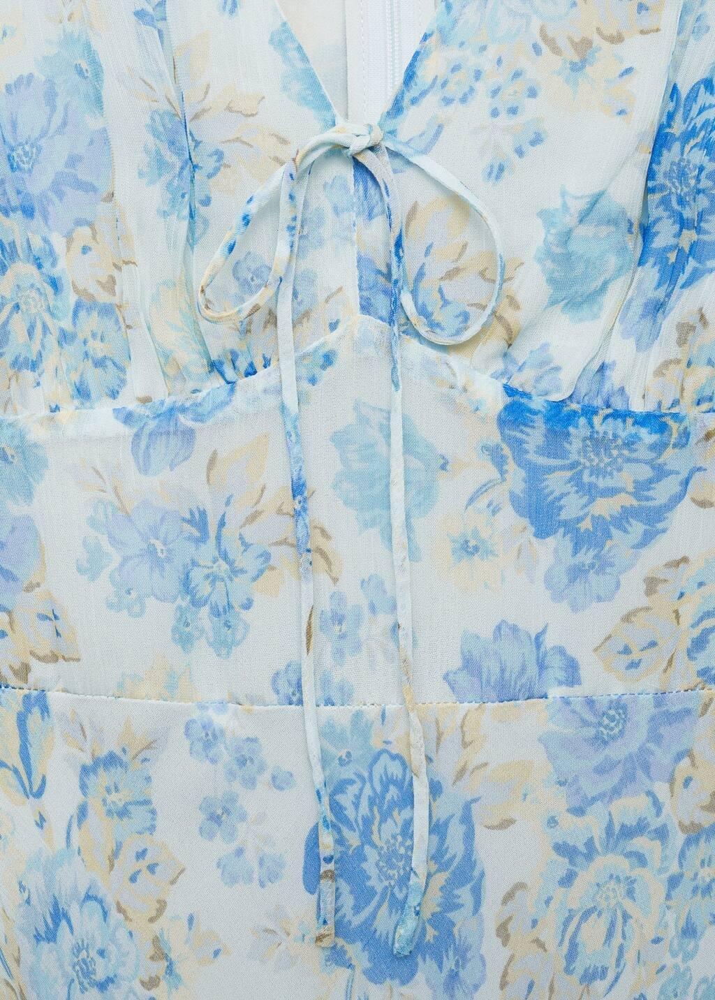 Blue Long Floral Dress With Short Sleeves, , large image number 6