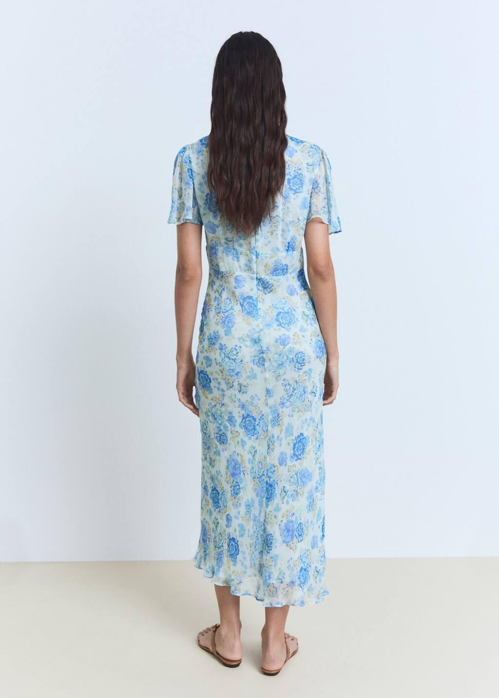 Blue Long Floral Dress With Short Sleeves, , large image number 7